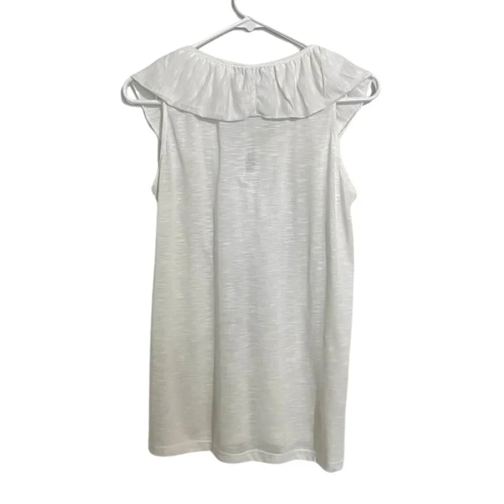 French Laundry White Ruffle V-Neck Sleeveless Top – Lightweight & Chic - Picture 4 of 10